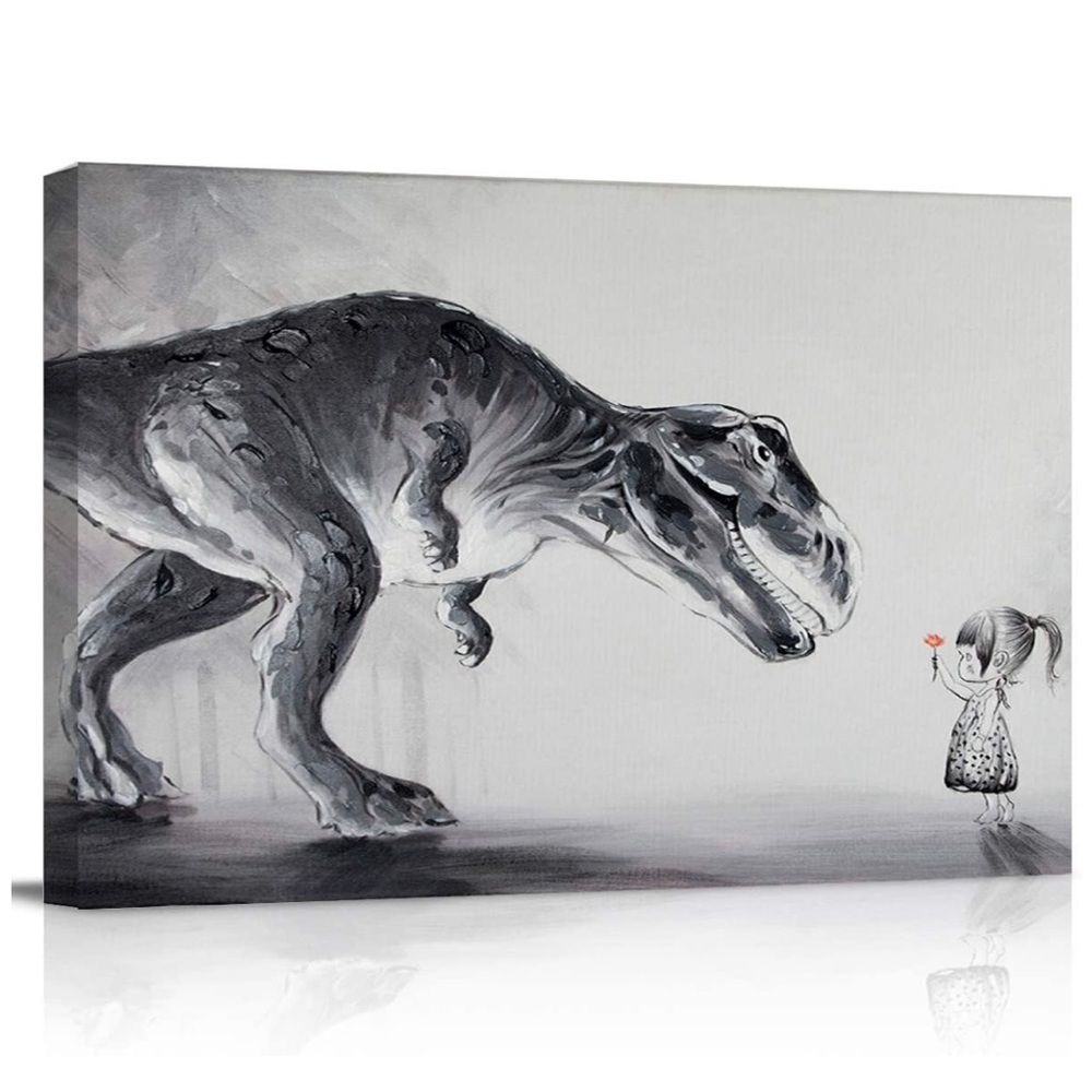 Girl with Dinosaur Canvas Painting